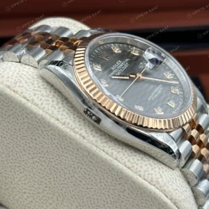 Rolex Datejust 126231 41 mm Siyah Kadranlı Jubilee Everose İki Renk Pırlanta Super Clone Eta Saat karşıdan görünüm
