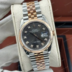 Rolex Datejust 126231 41 mm Siyah Kadranlı Jubilee Everose İki Renk Pırlanta Super Clone Eta Saat detay 5