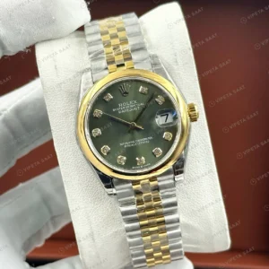 Rolex Datejust 126233 36 mm Yeşil Kadranlı Jubilee Pırlanta Super Clone Eta Saat yan görünüm