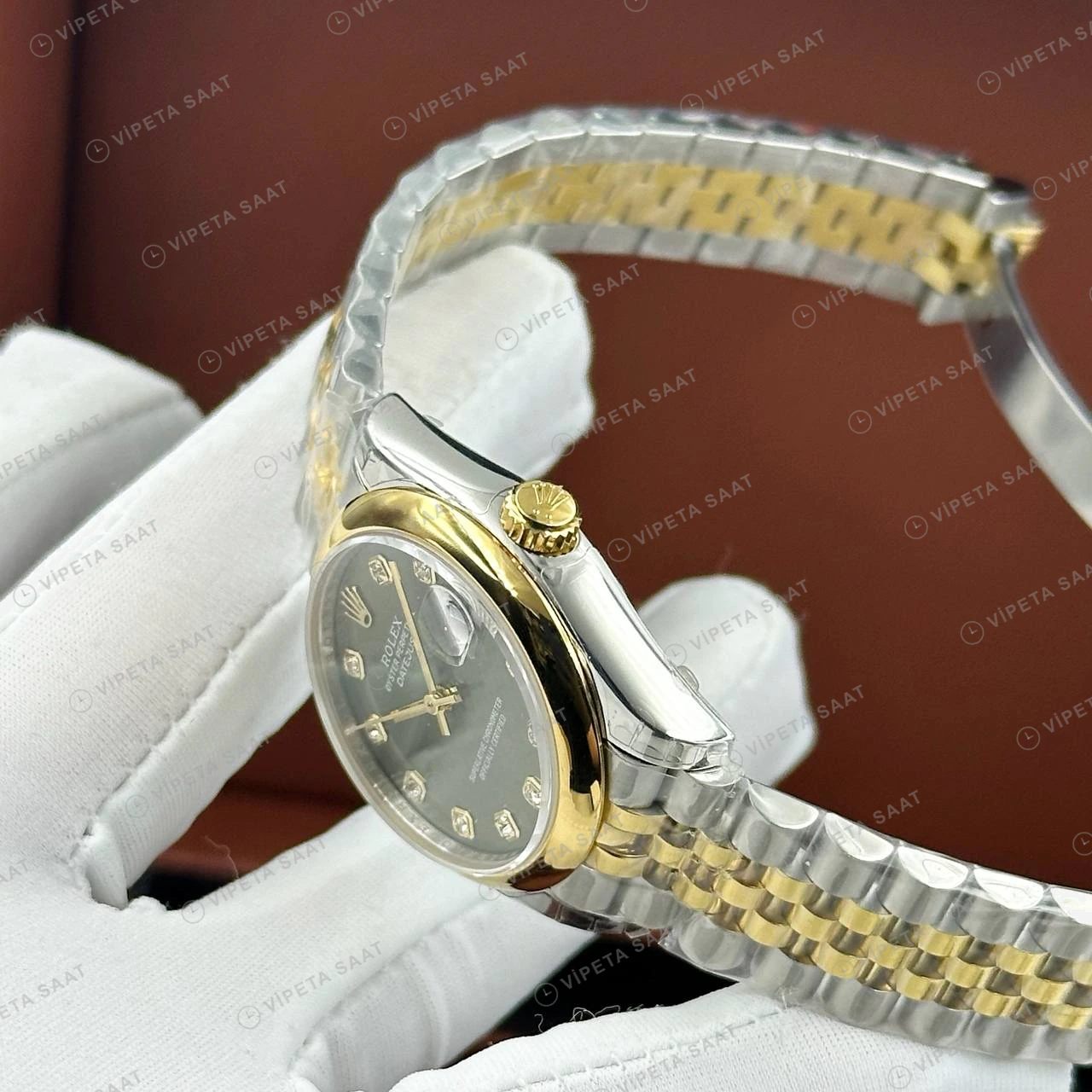 Rolex Datejust 126233 36 mm Yeşil Kadranlı Jubilee Pırlanta Super Clone Eta Saat detay 5