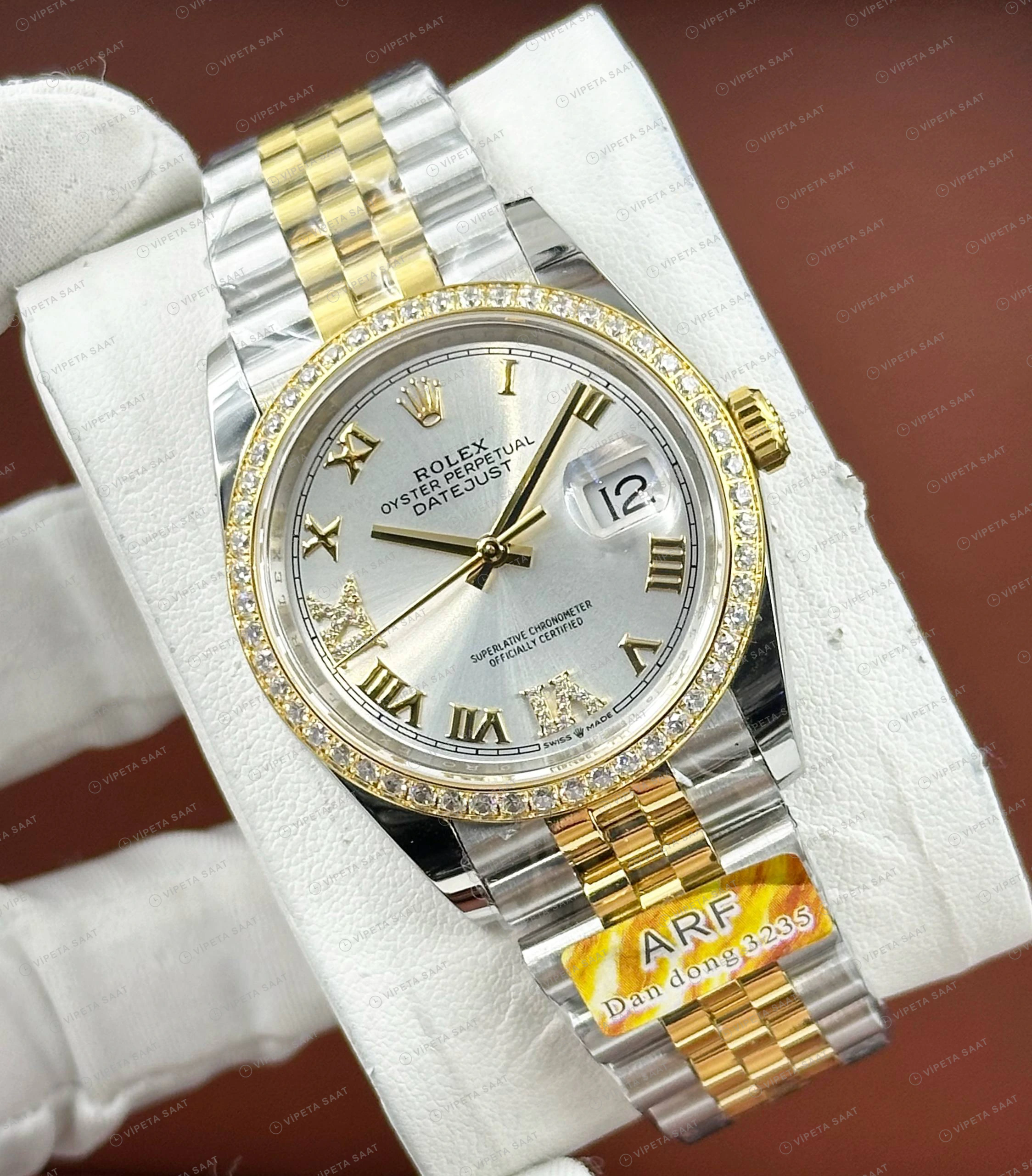 Rolex Datejust 126233 41 mm Beyaz Kadranlı Pırlanta Roma Super Clone Eta Saat detay 5