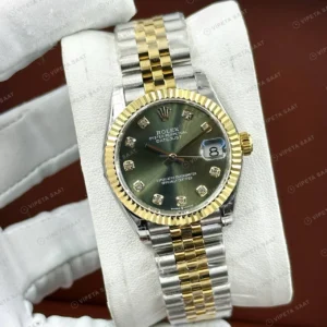 Rolex Datejust 126233 41 mm fluted Yeşil Kadranlı Jubilee Super Clone Eta Saat karşıdan görünüm