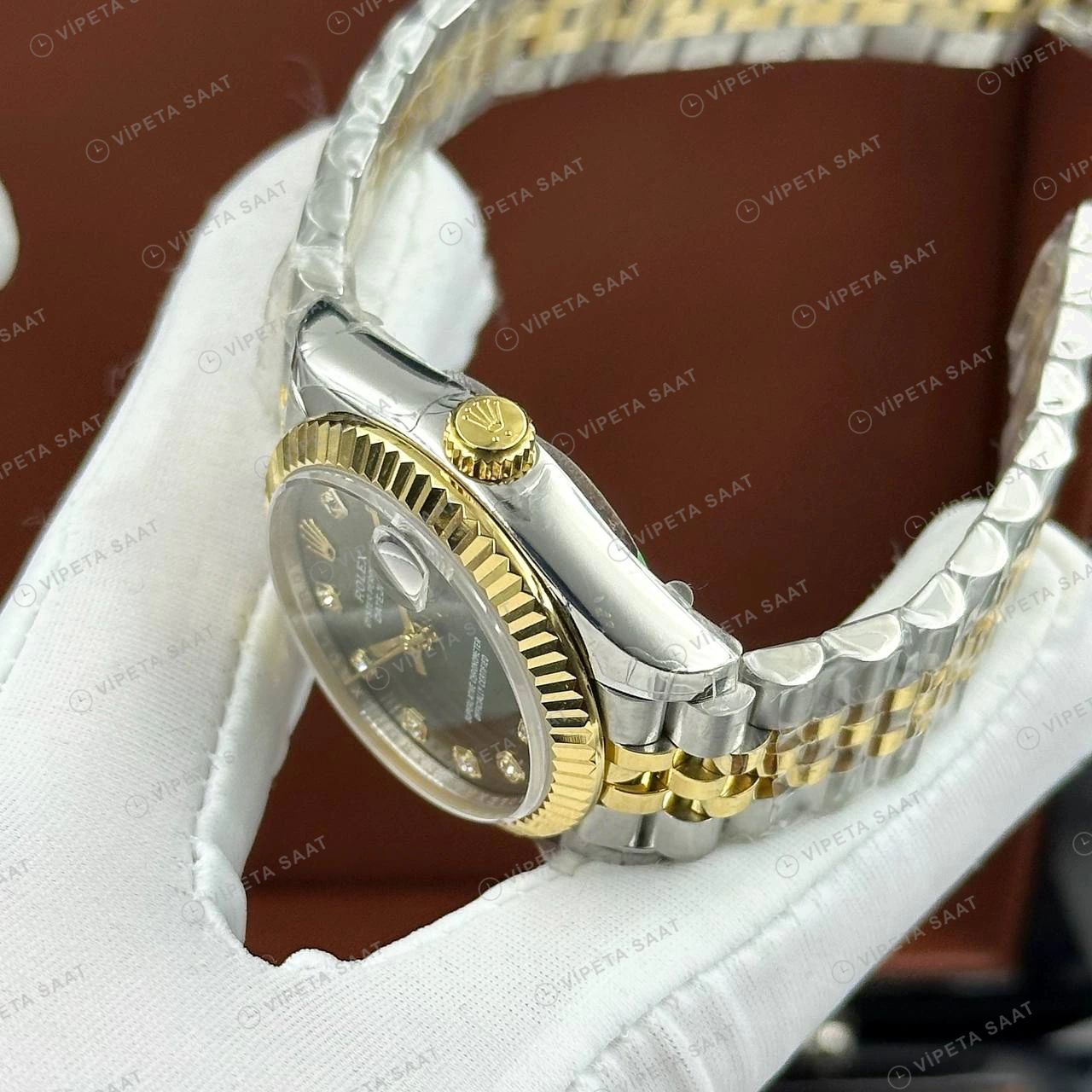Rolex Datejust 126233 41 mm fluted Yeşil Kadranlı Jubilee Super Clone Eta Saat detay 6