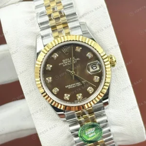 Rolex Datejust 126233 41 mm fluted Yeşil Kadranlı Pırlanta 3 Super Clone Eta Saat karşıdan görünüm