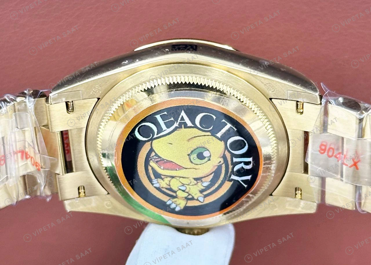 Rolex Datejust 126233 41 mm fluted Yeşil Kadranlı Sarı Altın Super Clone Eta Saat detay 4