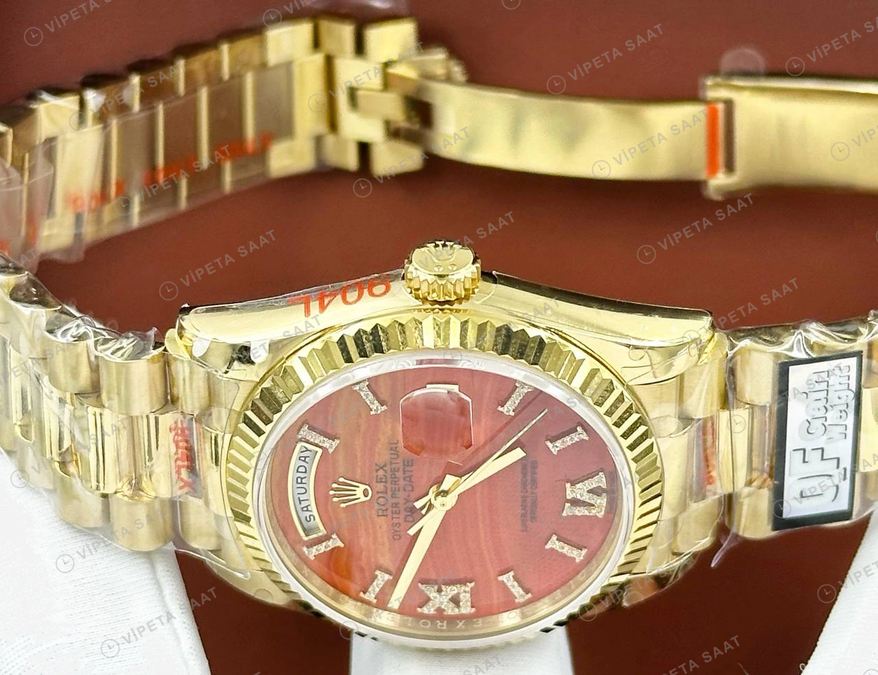 Rolex Datejust 126233 41 mm fluted Yeşil Kadranlı Sarı Altın Super Clone Eta Saat detay 5