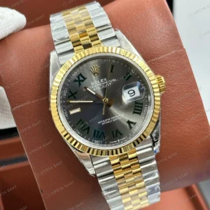 Rolex Datejust 36 mm 126233 Wimbledon Gri Kadranlı Jubilee Bilezik Fluted (Yivli) Bezel 3235 Super Clone ETA Saat karşıdan görünüm
