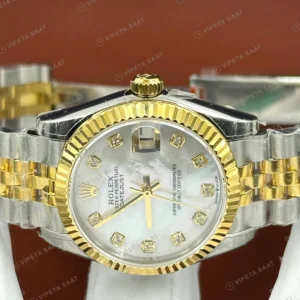Rolex Datejust 126233 41 mm Sarı Kadranlı Jubilee Pırlanta 3 Super Clone Eta Saat karşıdan görünüm