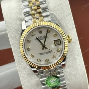 Rolex Datejust 126233 41 mm Sarı Kadranlı Jubilee Pırlanta Super Clone Eta Saat karşıdan görünüm