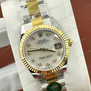 Rolex Datejust 31 mm 278273 Pırlanta İndeksli Sedef Kadranlı Jubilee Bilezik Fluted (Yivli) Bezel 2236 Super Clone ETA Saat karşıdan görünüm