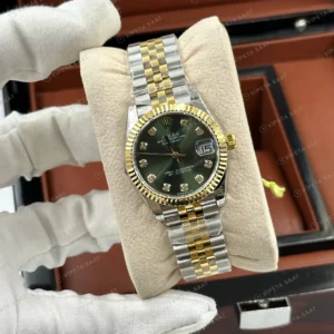 Rolex Datejust 31 mm 278243 Yeşil Kadranlı Jubilee Bilezik Smooth / Domed (Düz) Bezel 2236 Super Clone ETA Saat karşıdan görünüm