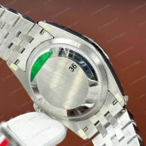 Rolex Datejust 126234 36 mm Yeşil Kadranlı Jubilee Pırlanta Super Clone Eta Saat karşıdan görünüm