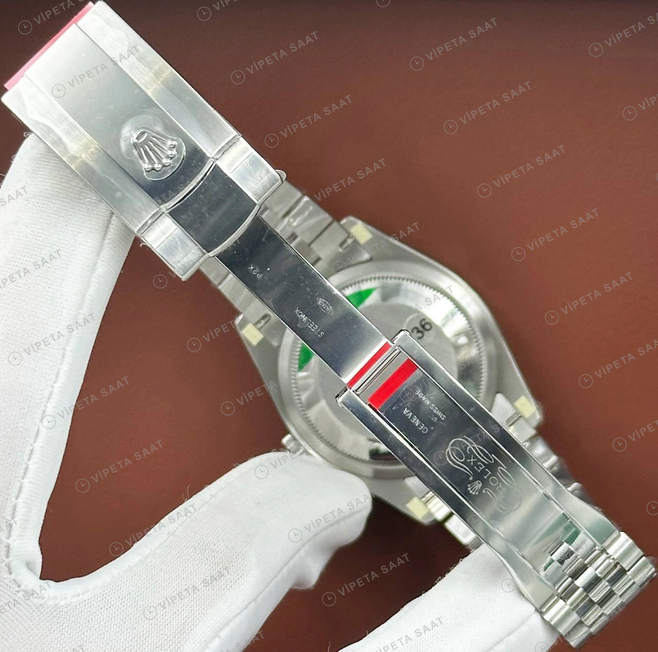Rolex Datejust 126234 36 mm Yeşil Kadranlı Jubilee Pırlanta Super Clone Eta Saat detay 7