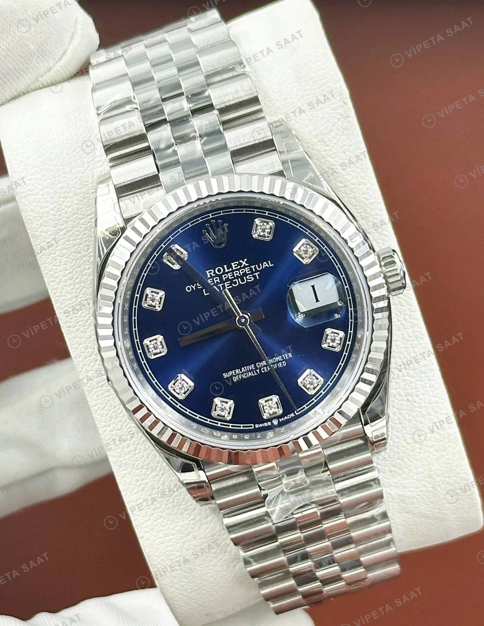 Rolex Datejust 126234 36 mm Yeşil Kadranlı Jubilee Pırlanta Super Clone Eta Saat detay 8
