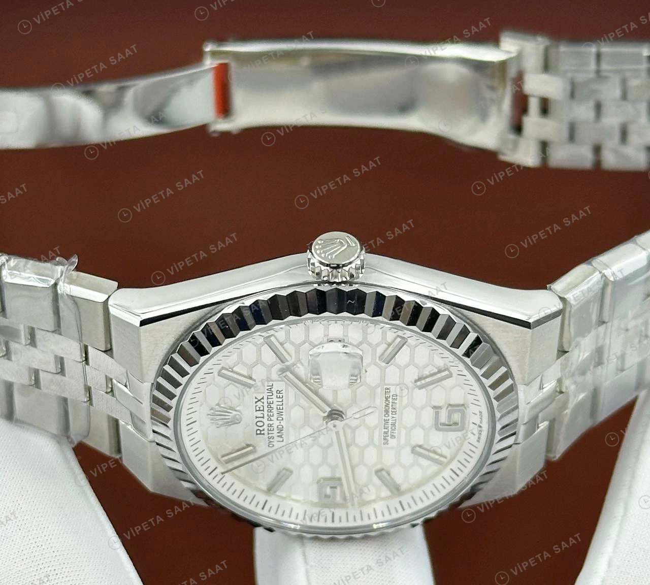 Rolex Datejust 126234 41 mm fluted Yeşil Kadranlı Jubilee 2 Super Clone Eta Saat detay 4