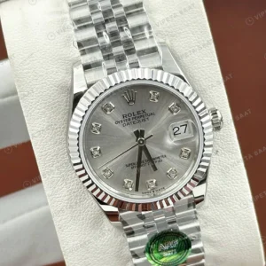 Rolex Datejust 126234 41 mm fluted Yeşil Kadranlı Jubilee 3 Super Clone Eta Saat karşıdan görünüm
