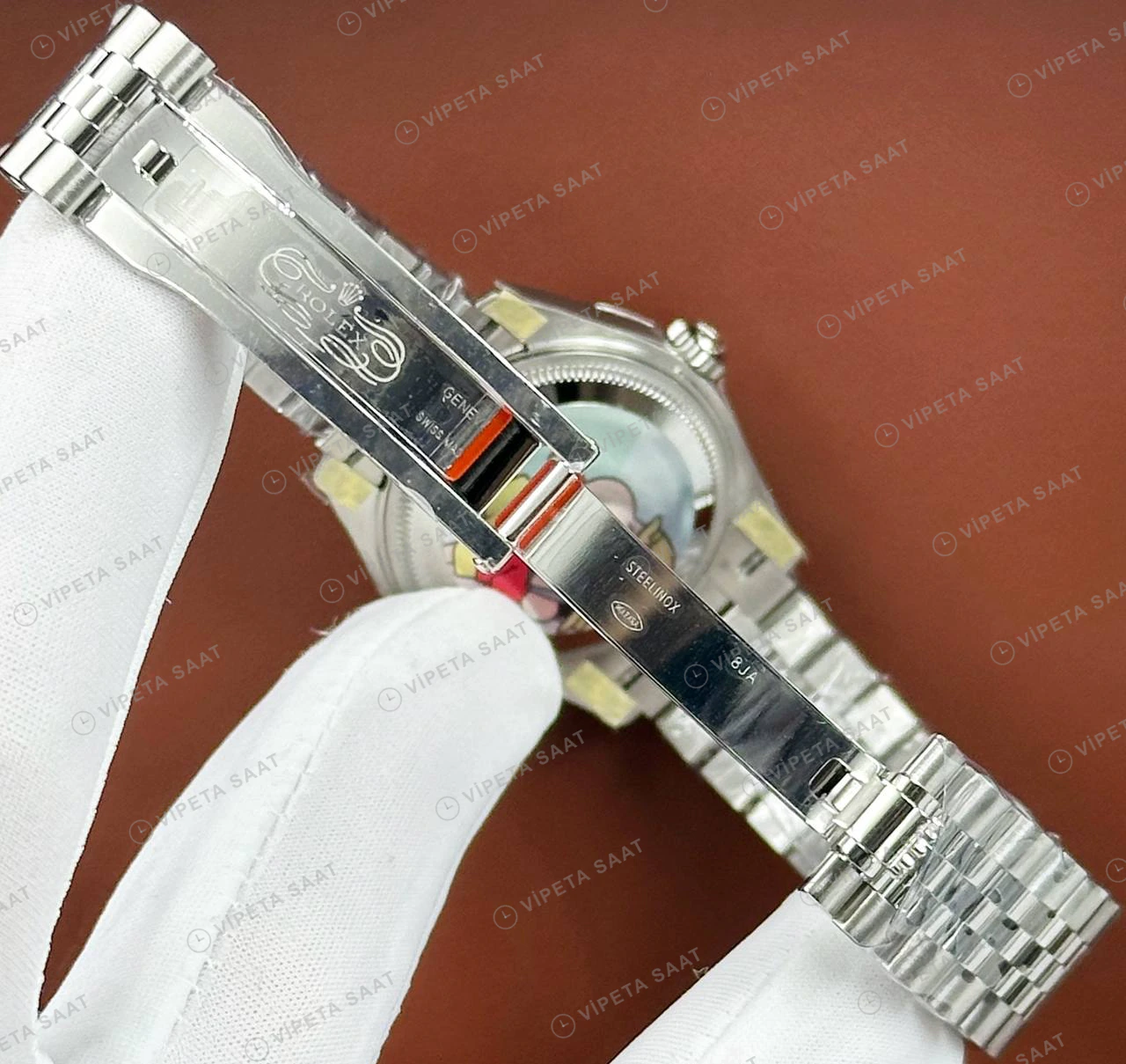 Rolex Datejust 126234 41 mm fluted Yeşil Kadranlı Jubilee 3 Super Clone Eta Saat detay 5