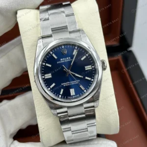 Rolex Datejust 36 mm 126200 Baton İndeksli Lacivert Kadranlı Oyster Bilezik Smooth / Domed (Düz) Bezel 3235 Super Clone ETA Saat karşıdan görünüm