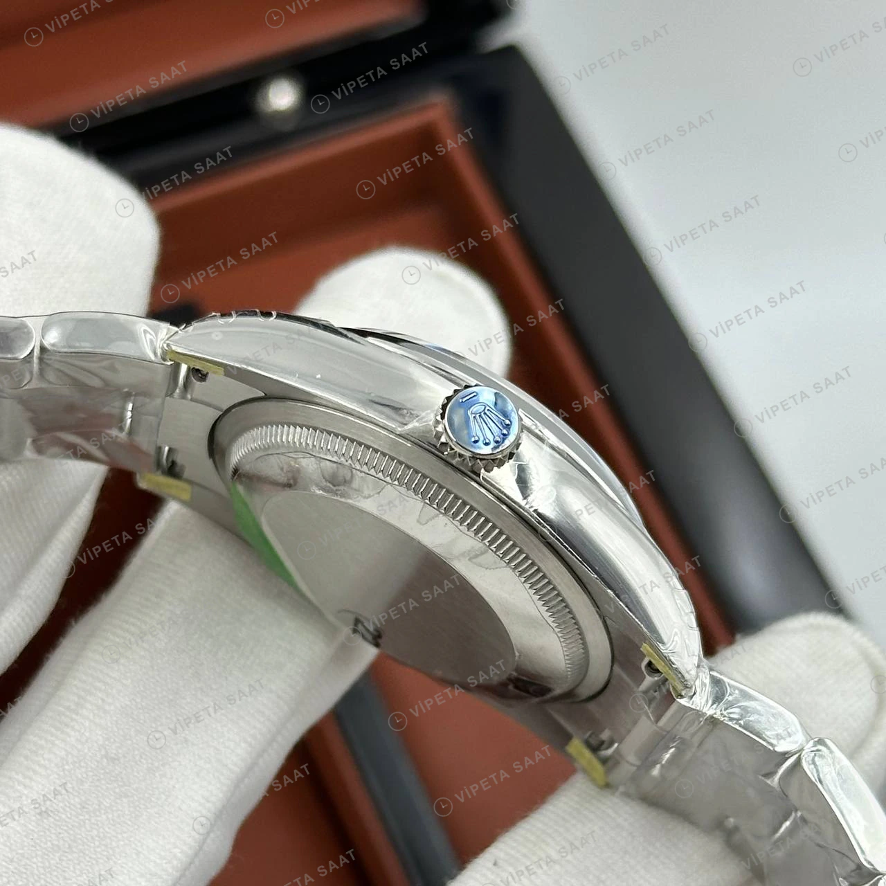 Rolex Datejust 126234 41 mm fluted Yeşil Kadranlı Jubilee 4 Super Clone Eta Saat detay 5