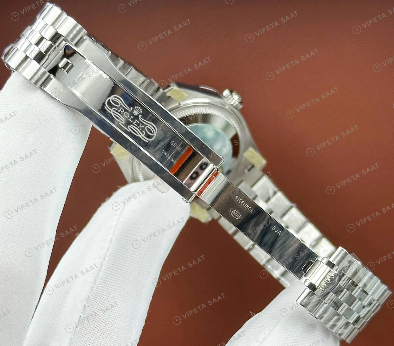 Rolex Datejust 126234 41 mm fluted Yeşil Kadranlı Jubilee 6 Super Clone Eta Saat detay 5