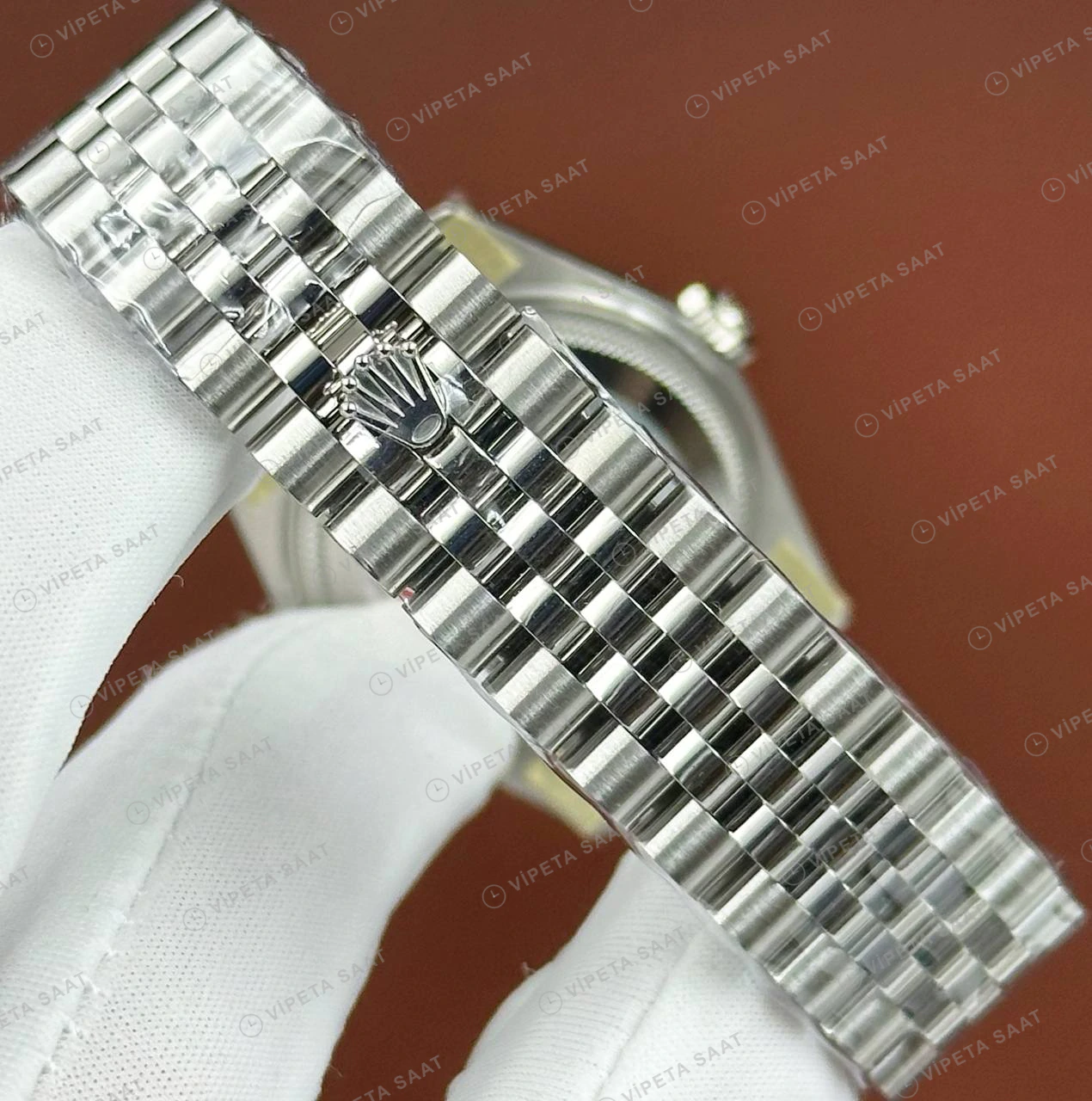 Rolex Datejust 126234 41 mm fluted Yeşil Kadranlı Jubilee 6 Super Clone Eta Saat detay 6