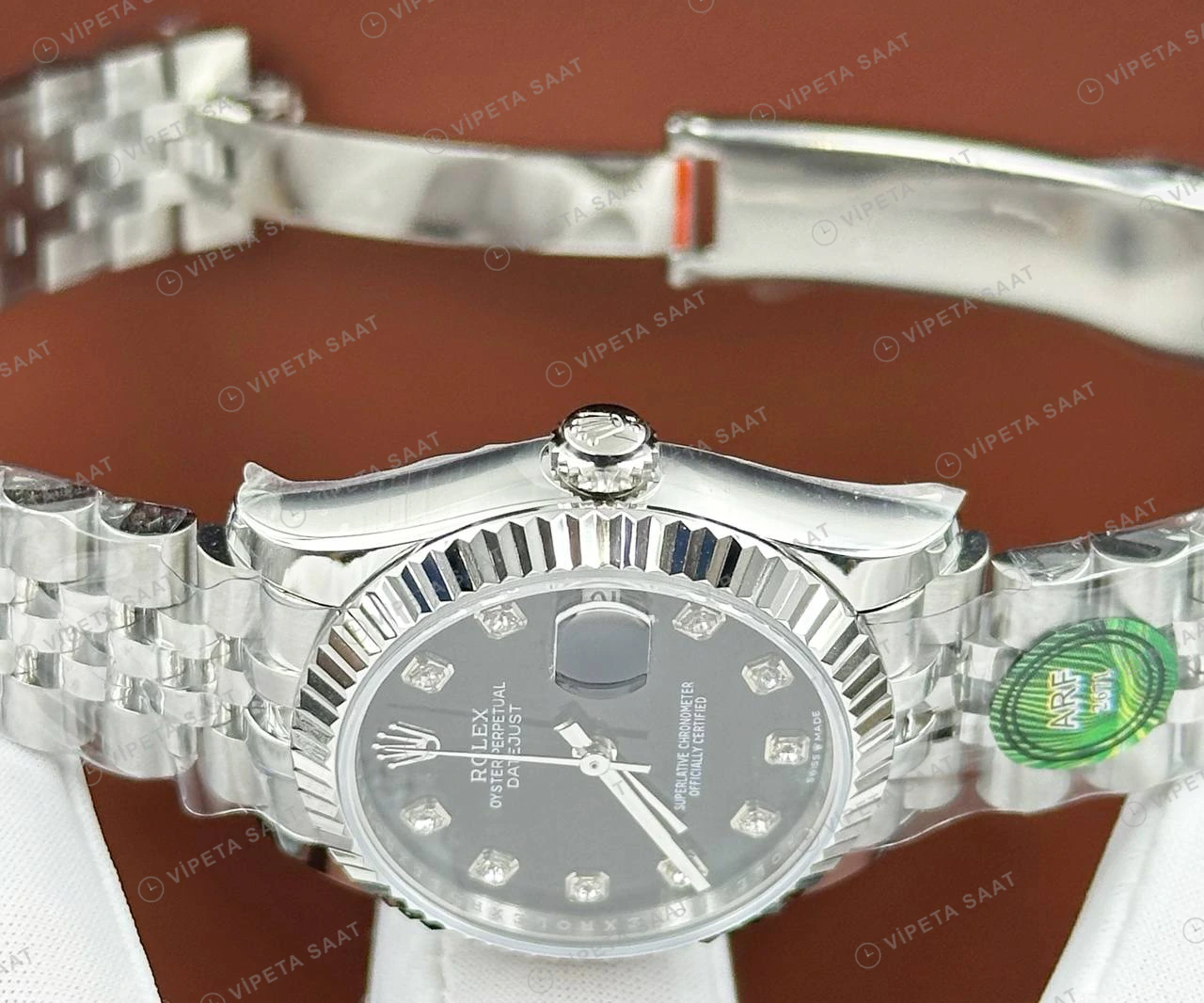 Rolex Datejust 126234 41 mm fluted Yeşil Kadranlı Jubilee Pırlanta 3 Super Clone Eta Saat detay 4