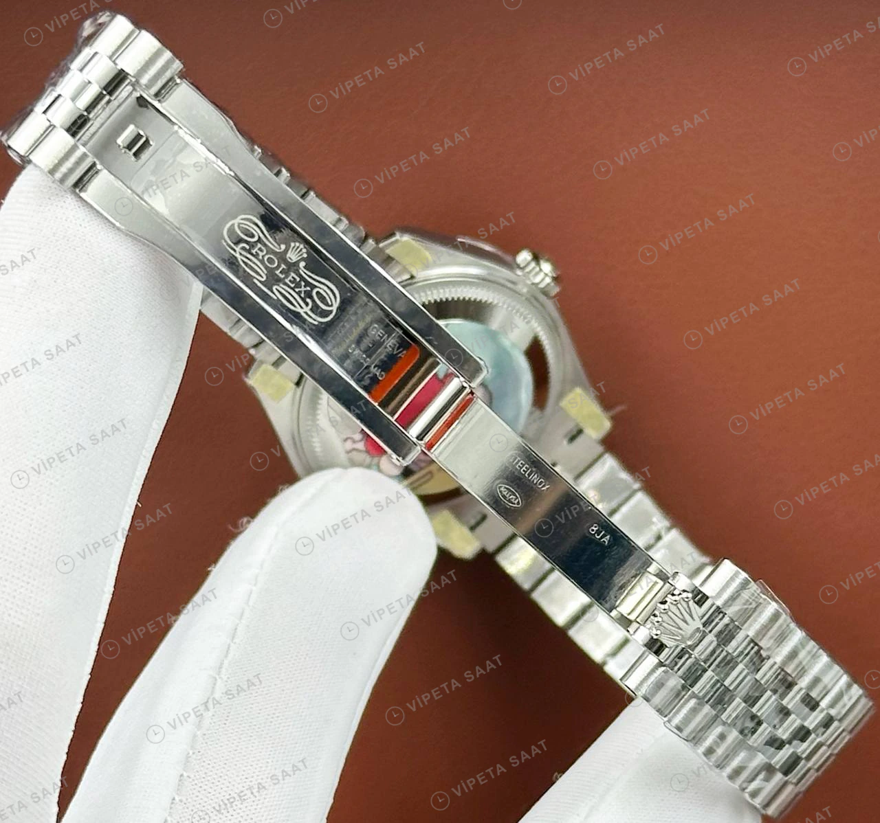 Rolex Datejust 126234 41 mm fluted Yeşil Kadranlı Jubilee Pırlanta 3 Super Clone Eta Saat detay 5