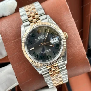 Rolex Datejust 36 mm 126231 Wimbledon Gri Kadranlı Jubilee Bilezik Fluted (Yivli) Bezel 3235 Super Clone ETA Saat karşıdan görünüm