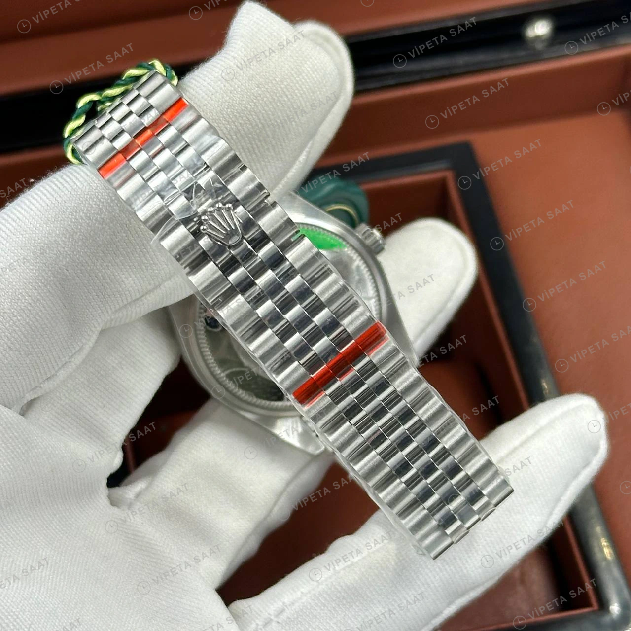 Rolex Datejust 31 mm Pırlanta İndeksli Beyaz Sedef Kadranlı Jubilee Bilezik Pırlanta Taşlı Bezel 2236 Super Clone ETA Saat detay 5
