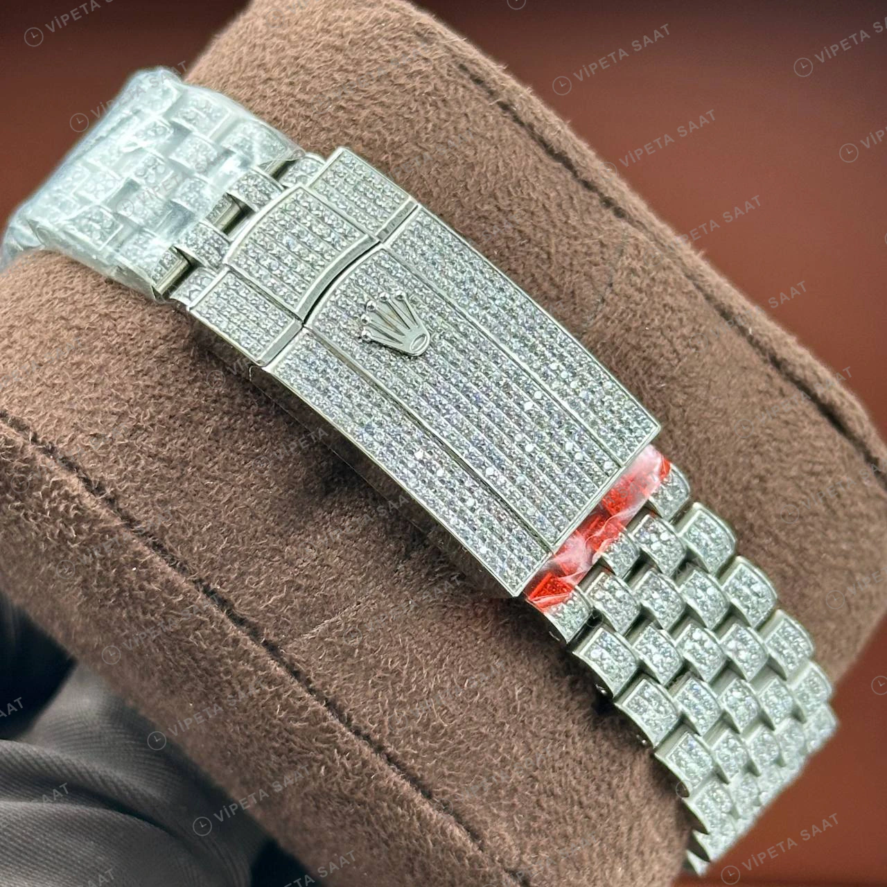 Rolex Datejust 41 mm Celebration Sedef Kadranlı Özel Taşlı Metal Bilezik Özel Taşlı Bezel 3235 Super Clone ETA Saat detay 5