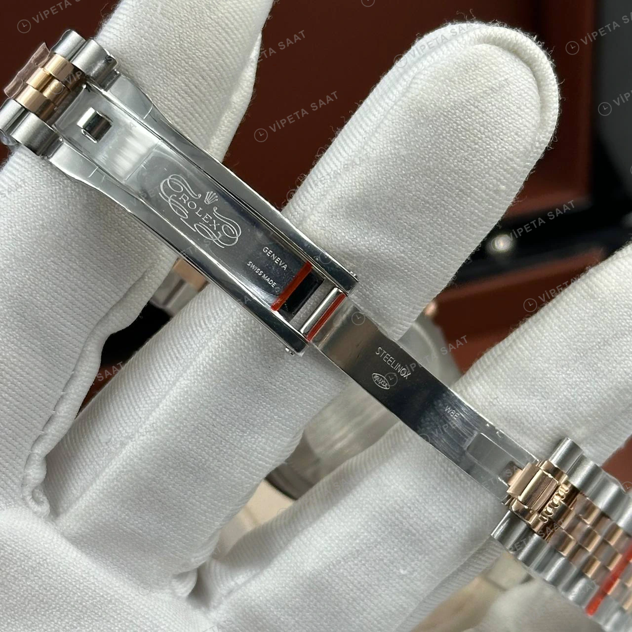 Rolex Datejust 31 mm Pırlanta İndeksli Sedef Kadranlı Everose Rolesor Jubilee Bilezik Pırlanta Taşlı Bezel 2236 Super Clone ETA Saat detay 6