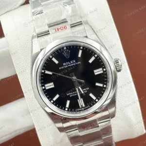 Rolex Datejust 36 mm 126200 Siyah Kadranlı Oyster Bilezik Smooth / Domed (Düz) Bezel 3235 Super Clone ETA Saat karşıdan görünüm