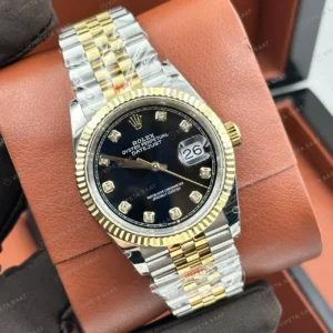 Rolex Datejust 36 mm 126233 Baton İndeksli Siyah Kadranlı Oyster Bilezik Fluted (Yivli) Bezel 3235 Super Clone ETA Saat karşıdan görünüm
