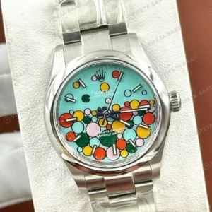 Rolex Datejust 31 mm 278240 Celebration Turkuaz Kadranlı Oyster Bilezik Smooth / Domed (Düz) Bezel 2236 Super Clone ETA Saat karşıdan görünüm