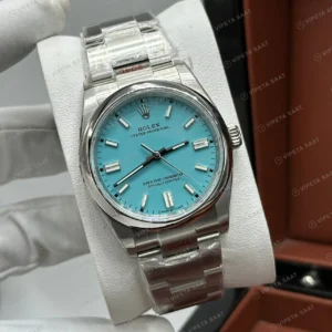 Rolex Datejust 36 mm 126200 Turkuaz Kadranlı Oyster Bilezik Smooth / Domed (Düz) Bezel 3235 Super Clone ETA Saat karşıdan görünüm
