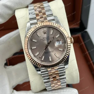 Rolex Datejust 31 mm 278271 Pembe Kadranlı Jubilee Bilezik Fluted (Yivli) Bezel 2236 Super Clone ETA Saat karşıdan görünüm