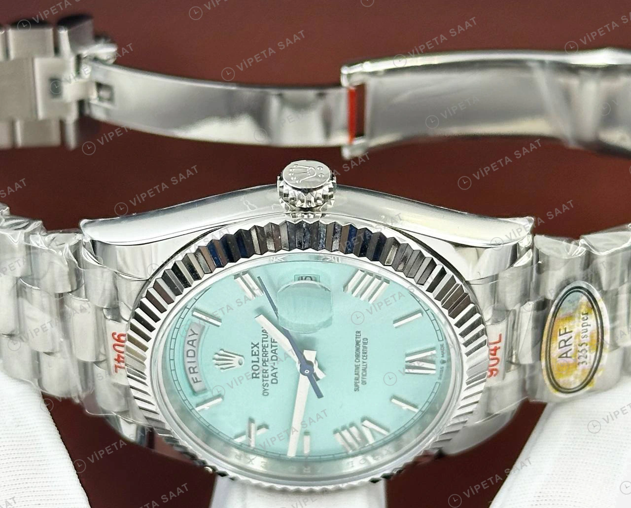 Rolex Datejust 126334 41 mm Buz Mavi Kadranlı Jubilee Fluted Super Clone Eta Saat detay 4