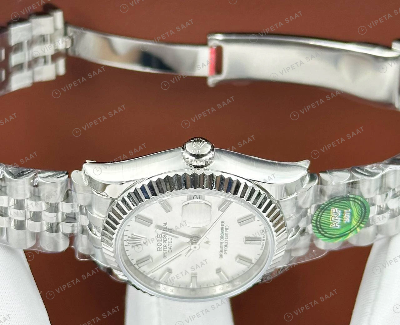 Rolex Datejust 31 mm 278274 Pırlanta İndeksli Gümüş Kadranlı Jubilee Bilezik Fluted (Yivli) Bezel 2236 Super Clone ETA Saat detay 4