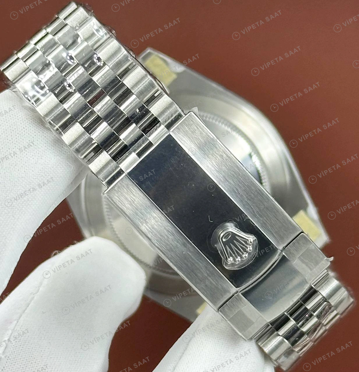 Rolex Datejust 41 mm 126334 Pırlanta İndeksli Siyah Kadranlı Jubilee Bilezik Fluted (Yivli) Bezel 3235 Super Clone ETA Saat detay 4