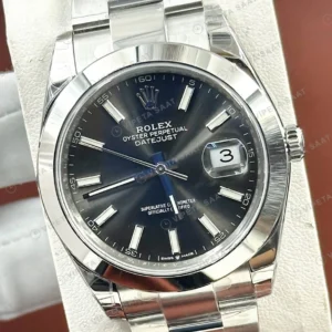 Rolex Datejust 41 mm 126300 Mavi Kadranlı Oyster Bilezik Smooth (Düz) Bezel 3235 Super Clone ETA Saat karşıdan görünüm