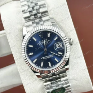 Rolex Datejust 31 mm 278274 Baton İndeksli Lacivert Kadranlı Jubilee Bilezik Fluted (Yivli) Bezel 2236 Super Clone ETA Saat karşıdan görünüm