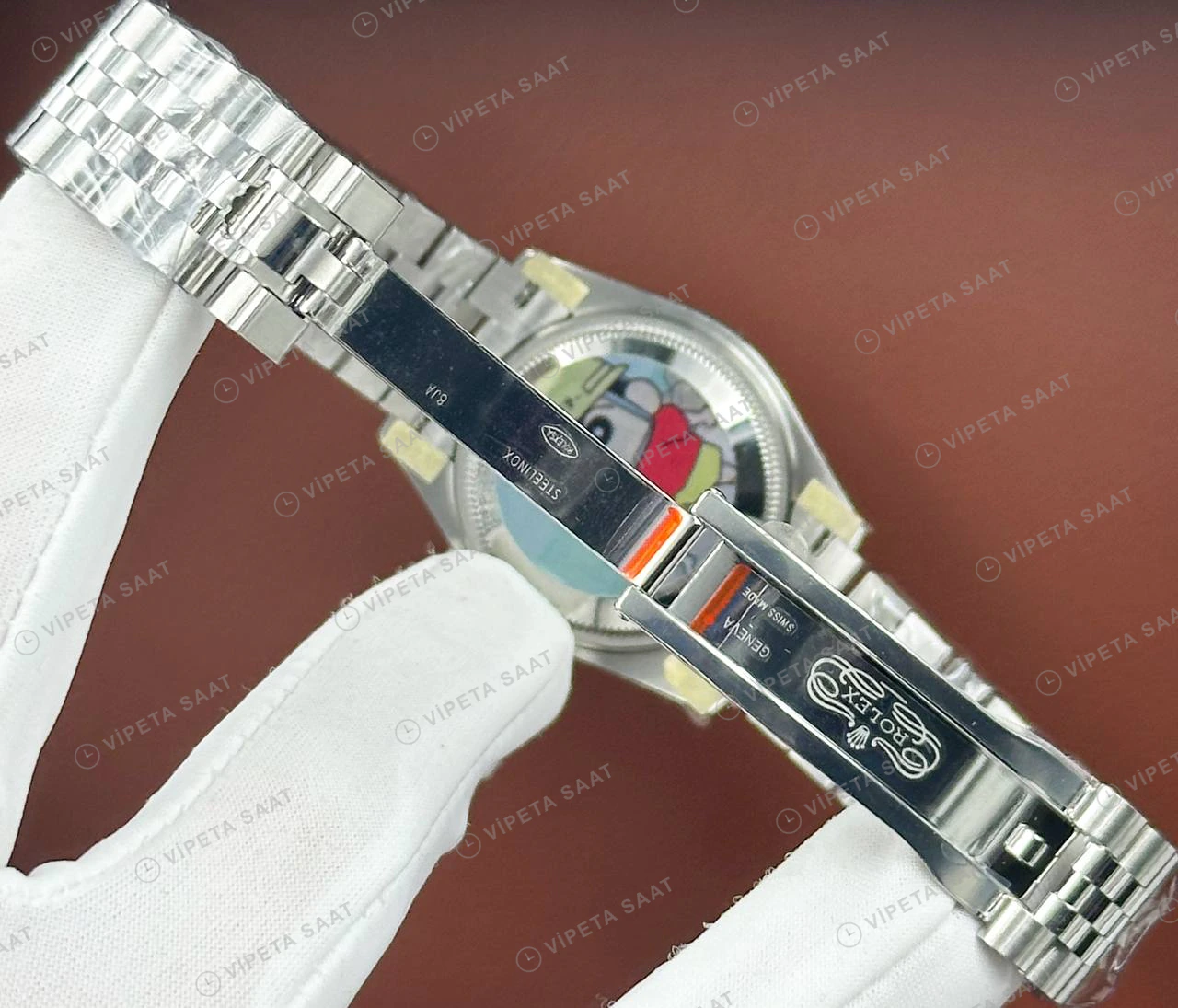 Rolex Datejust 31 mm 278274 Baton İndeksli Lacivert Kadranlı Jubilee Bilezik Fluted (Yivli) Bezel 2236 Super Clone ETA Saat detay 4