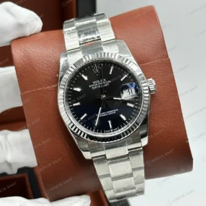 Rolex Datejust 36 mm 126234 Baton İndeksli Siyah Kadranlı Oyster Bilezik Fluted (Yivli) Bezel 3235 Super Clone ETA Saat karşıdan görünüm