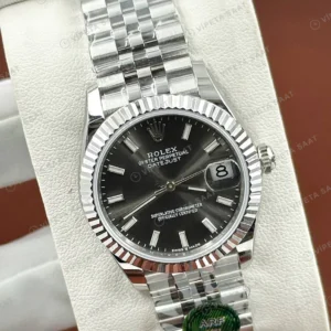 Rolex Datejust 31 mm 278274 Baton İndeksli Siyah Kadranlı Jubilee Bilezik Fluted (Yivli) Bezel 2236 Super Clone ETA Saat karşıdan görünüm