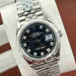 Rolex Datejust 31 mm 278274 Pırlanta İndeksli Siyah Kadranlı Jubilee Bilezik Fluted (Yivli) Bezel 2236 Super Clone ETA Saat karşıdan görünüm