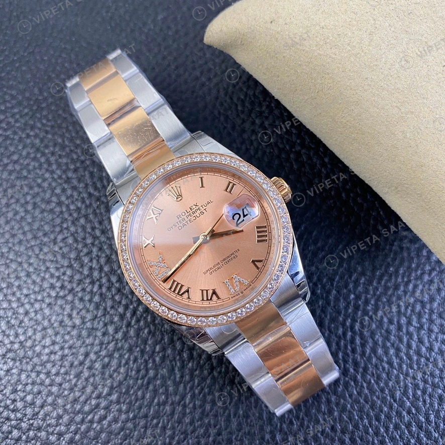 Rolex Datejust Baget Şampanya Super Clone ETA Saat detay 3