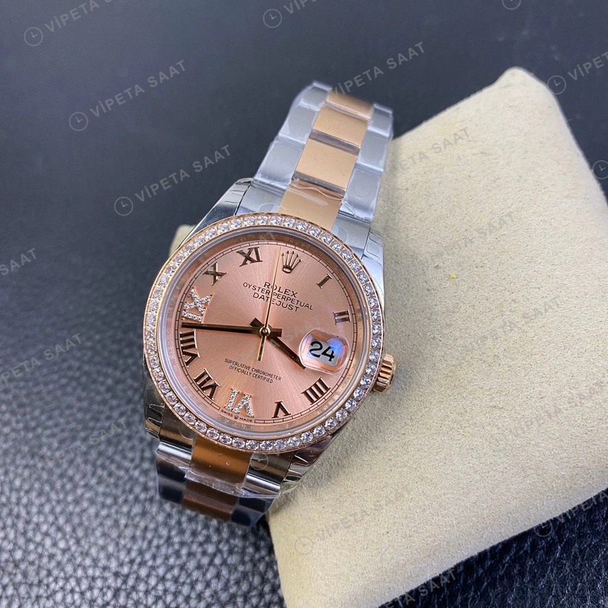 Rolex Datejust Baget Şampanya Super Clone ETA Saat detay 4