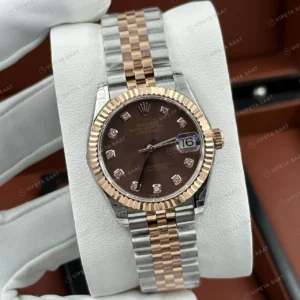 Rolex Day-Date 128238 36 mm Gri Kadranlı Everose İki Renk Pırlanta Super Clone Eta Saat yan görünüm