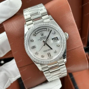 Rolex Day-Date 128238 36 mm Sedef Kadranlı President Pırlanta Super Clone Eta Saat karşıdan görünüm