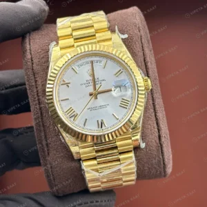 Rolex Day-Date 128238 36 mm Sedef Kadranlı President Sarı Altın Roma Super Clone Eta Saat detay 3